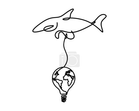 Téléchargez les illustrations : Silhouette of fish and light bulb as line drawing on white background - en licence libre de droit