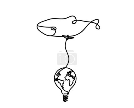Illustration for Silhouette of fish and light bulb as line drawing on white background - Royalty Free Image
