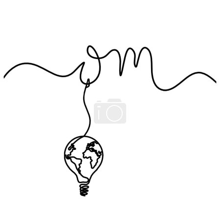 Illustration for Sign of OM with light bulb as line drawing on the white background - Royalty Free Image