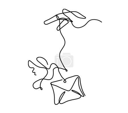 Illustration for Abstract paper envelope with bird and hand as line drawing on white background - Royalty Free Image