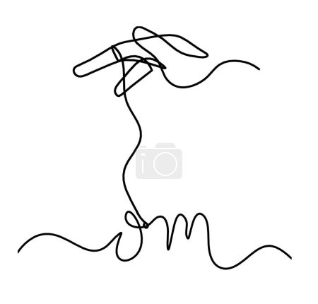 Ilustración de Sign of OM with hand as line drawing on the white background - Imagen libre de derechos
