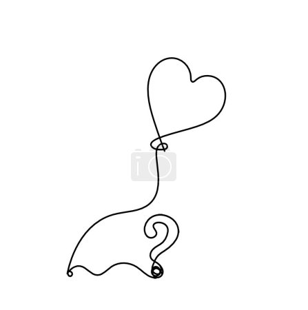 Illustration for Abstract air balloon and question mark as line drawing on white background - Royalty Free Image