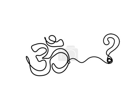 Ilustración de Sign of OM with question mark as line drawing on the white background - Imagen libre de derechos