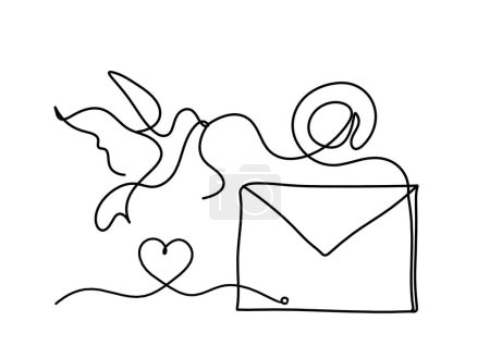 Ilustración de Sobre de papel abstracto con pájaro y corazón como dibujo en línea sobre fondo blanco - Imagen libre de derechos