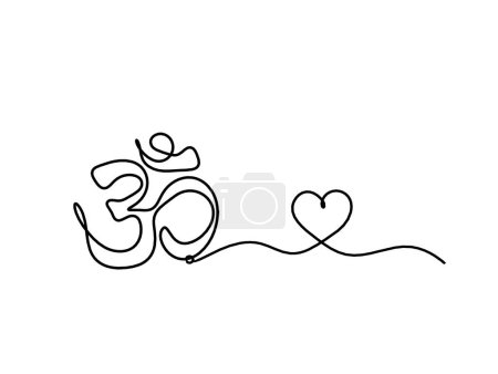Ilustración de Sign of OM with heart as line drawing on the white background - Imagen libre de derechos