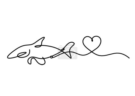 Téléchargez les illustrations : Silhouette of fish and heart as line drawing on white background - en licence libre de droit