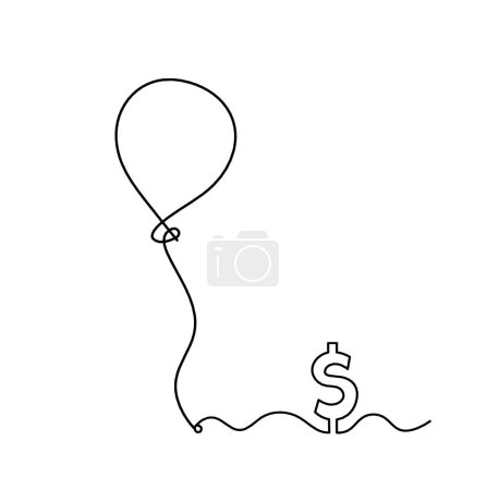 Téléchargez les illustrations : Abstract air balloon and dollar as line drawing on white background - en licence libre de droit