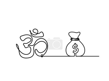 Ilustración de Signo de OM con dólar como dibujo de línea sobre el fondo blanco - Imagen libre de derechos