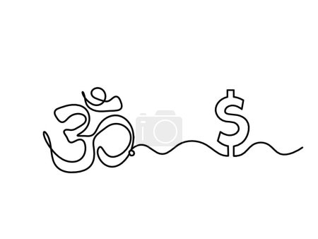 Ilustración de Signo de OM con dólar como dibujo de línea sobre el fondo blanco - Imagen libre de derechos