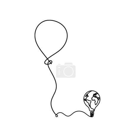 Téléchargez les illustrations : Abstract air balloon and light bulb as line drawing on white background - en licence libre de droit