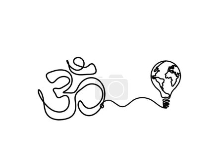 Ilustración de Signo de OM con bombilla como dibujo en línea sobre el fondo blanco - Imagen libre de derechos