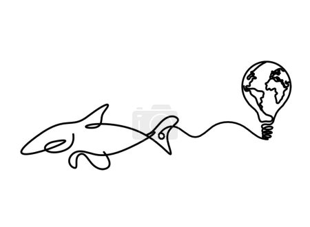 Ilustración de Silueta de pescado y bombilla como dibujo en línea sobre fondo blanco - Imagen libre de derechos