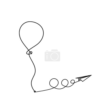 Ilustración de Abstract air balloon and paper plane as line drawing on white background - Imagen libre de derechos