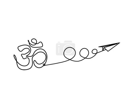 Téléchargez les illustrations : Sign of OM with paper plane as line drawing on the white background - en licence libre de droit