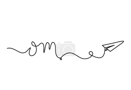 Ilustración de Sign of OM with paper plane as line drawing on the white background - Imagen libre de derechos