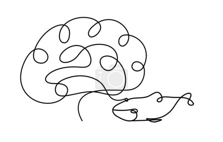 Ilustración de Silueta de pescado y cerebro como dibujo de línea sobre fondo blanco - Imagen libre de derechos