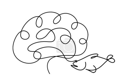 Illustration for Silhouette of fish and brain as line drawing on white background - Royalty Free Image