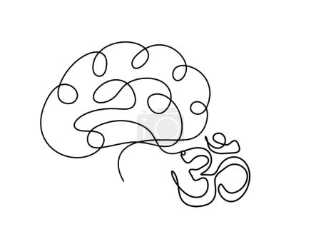 Ilustración de Sign of OM with brain as line drawing on the white background - Imagen libre de derechos
