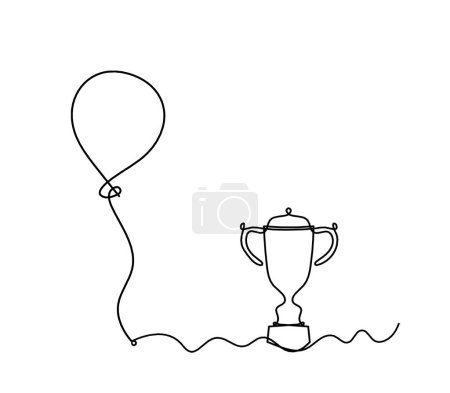 Illustration for Abstract air balloon and  trophy as line drawing on white background - Royalty Free Image