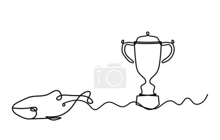 Téléchargez les illustrations : Silhouette of fish and trophy as line drawing on white background - en licence libre de droit