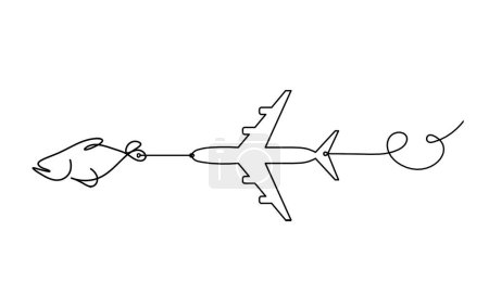 Illustration for Silhouette of fish and plane as line drawing on white background - Royalty Free Image