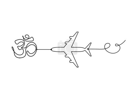 Ilustración de Sign of OM with plane as line drawing on the white background - Imagen libre de derechos