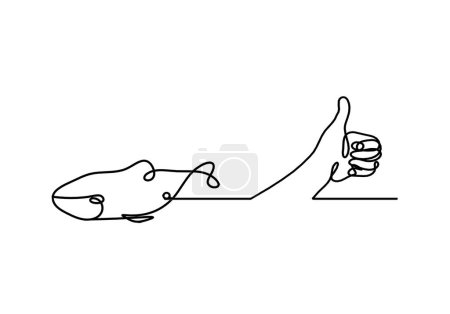 Illustration for Silhouette of fish and hand as line drawing on white background - Royalty Free Image