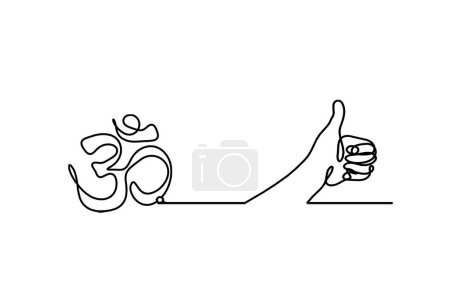 Ilustración de Sign of OM with hand as line drawing on the white background - Imagen libre de derechos