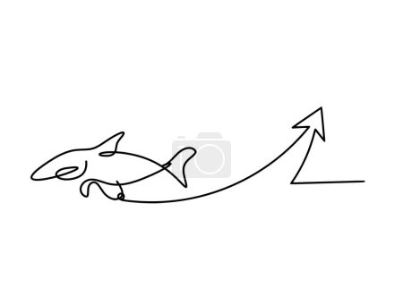 Téléchargez les illustrations : Silhouette de poisson et flèche comme dessin de ligne sur fond blanc - en licence libre de droit