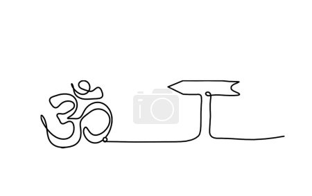 Illustration for Sign of OM with direction as line drawing on the white background - Royalty Free Image