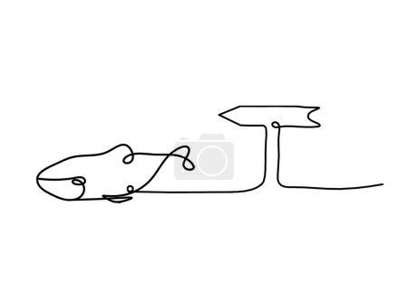 Téléchargez les illustrations : Silhouette of fish and arrow as line drawing on white  background - en licence libre de droit