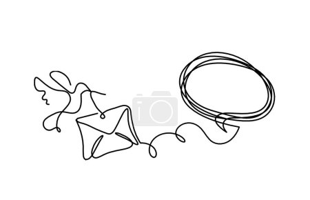 Illustration for Abstract paper envelope with bird and comment as line drawing on white background - Royalty Free Image