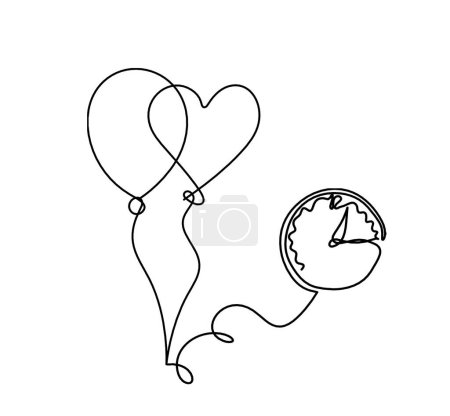 Illustration for Abstract air balloon and clock as line drawing on white background - Royalty Free Image