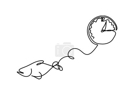 Téléchargez les illustrations : Silhouette of fish and clock as line drawing on white background - en licence libre de droit