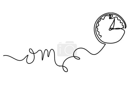 Illustration for Sign of OM with clock as line drawing on the white background - Royalty Free Image