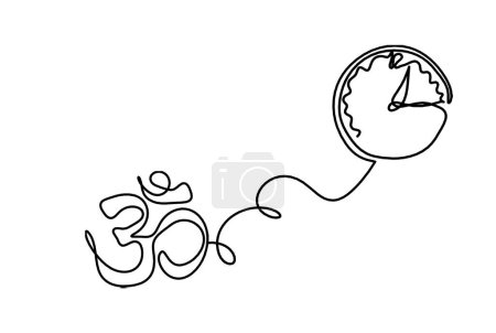 Téléchargez les illustrations : Sign of OM with clock as line drawing on the white background - en licence libre de droit