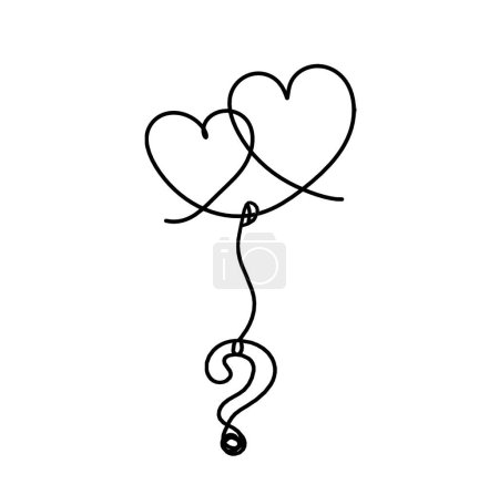 Ilustración de Abstract heart with question mark as continuous line drawing on white background - Imagen libre de derechos