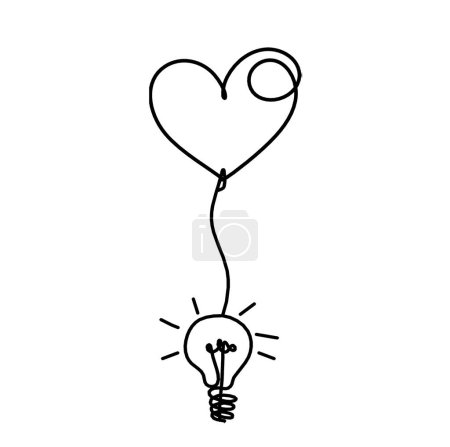 Illustration for Abstract heart with light bulb as continuous line drawing on white background - Royalty Free Image