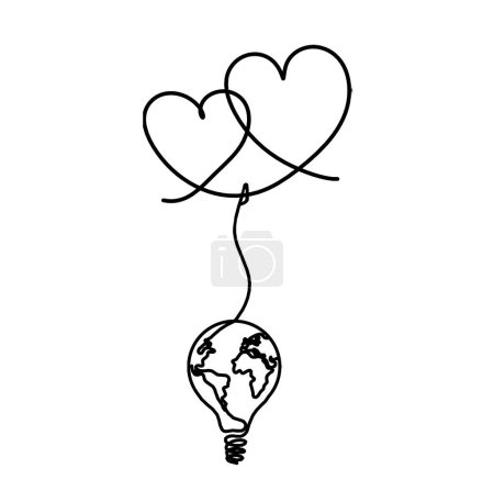 Ilustración de Corazón abstracto con bombilla como dibujo de línea continua sobre fondo blanco - Imagen libre de derechos