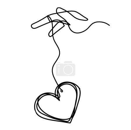 Téléchargez les illustrations : Cœur abstrait avec la main comme dessin en ligne continue sur fond blanc - en licence libre de droit