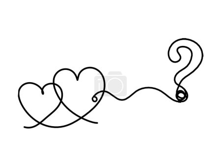 Ilustración de Corazón abstracto con signo de interrogación como dibujo de línea continua sobre fondo blanco - Imagen libre de derechos