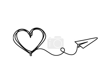 Ilustración de Corazón abstracto con plano de papel como dibujo de línea continua sobre fondo blanco - Imagen libre de derechos