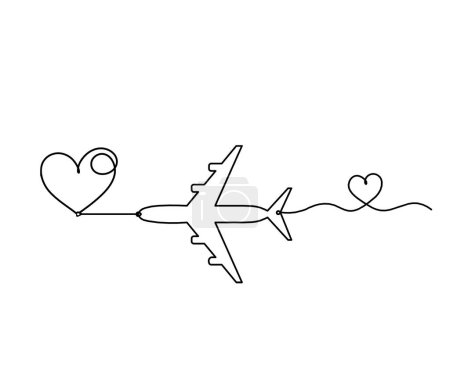 Ilustración de Abstract heart with plane as continuous line drawing on white background - Imagen libre de derechos