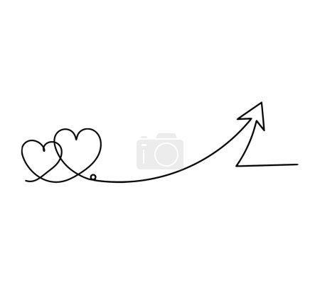 Abstract heart with direction as continuous line drawing on white background