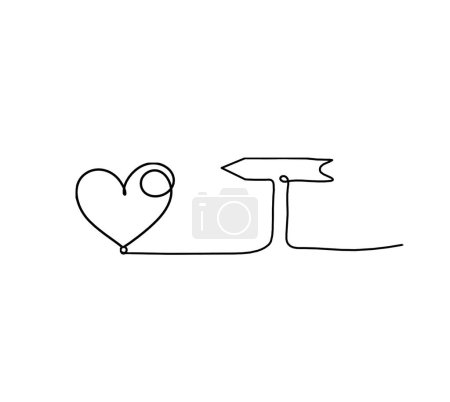 Illustration for Abstract heart with direction as continuous line drawing on white background - Royalty Free Image