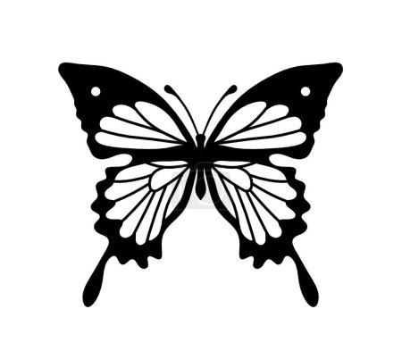 Téléchargez les illustrations : Black decoraive butterfly on white background - en licence libre de droit