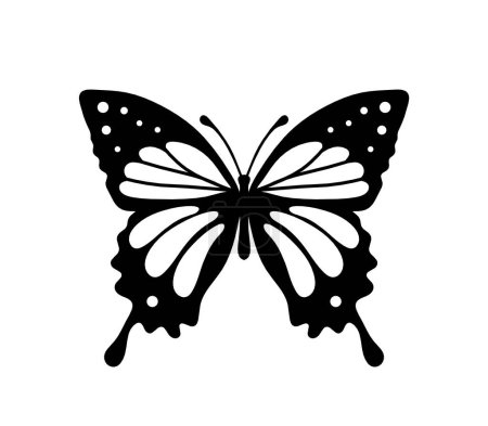 Téléchargez les illustrations : Black decoraive butterfly on white background - en licence libre de droit