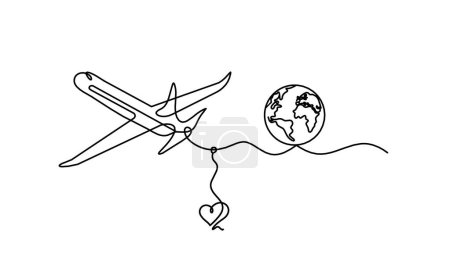 Illustration for Abstract plane with heart as line drawing on white background - Royalty Free Image