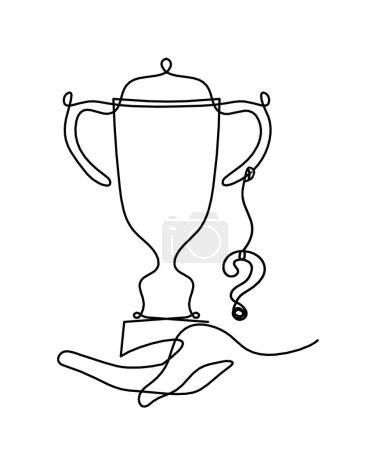 Ilustración de Copa abstracta con signo de interrogación como líneas continuas dibujando sobre blanco como fondo - Imagen libre de derechos