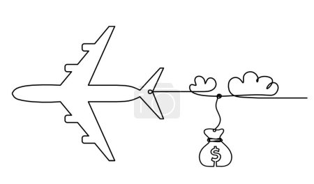 Ilustración de Plano abstracto con dólar como dibujo de línea sobre fondo blanco - Imagen libre de derechos
